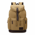 Brown canvas and leather mixed-material men's travel backpack on white background
