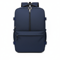 Navy canvas laptop men's travel backpack on white background
