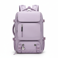 Pastel lilac nylon women's travel backpack on white background