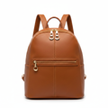 Caramel faux leather women's travel backpack on white background