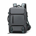 Charcoal nylon multi-pocket men's travel backpack on white background