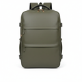 Olive faux leather minimal women's travel backpack on white background