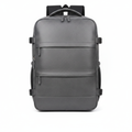Slate grey PU leather men's travel backpack on white background