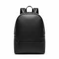 Black PU leather slim men's travel backpack on white background