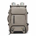 Taupe nylon multi-pocket women's travel backpack on white background