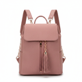Dusty rose suede and PU leather mixed-material women's travel backpack on white background