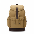 Tan waxed canvas explorer men's travel backpack on white background