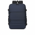 Navy tactical nylon men's travel backpack with multiple pockets on white background