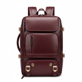 Burgundy genuine leather women's travel backpack on white background